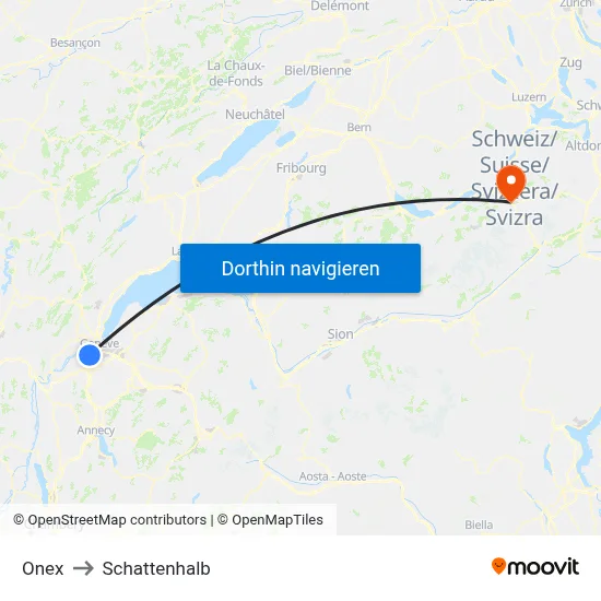 Onex to Schattenhalb map