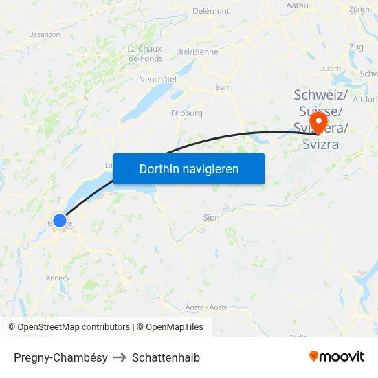 Pregny-Chambésy to Schattenhalb map