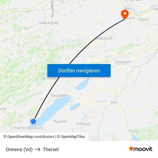 Onnens (Vd) to Therwil map