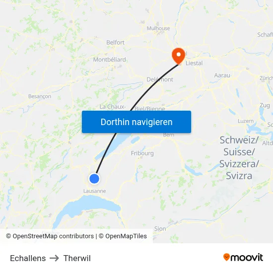 Echallens to Therwil map