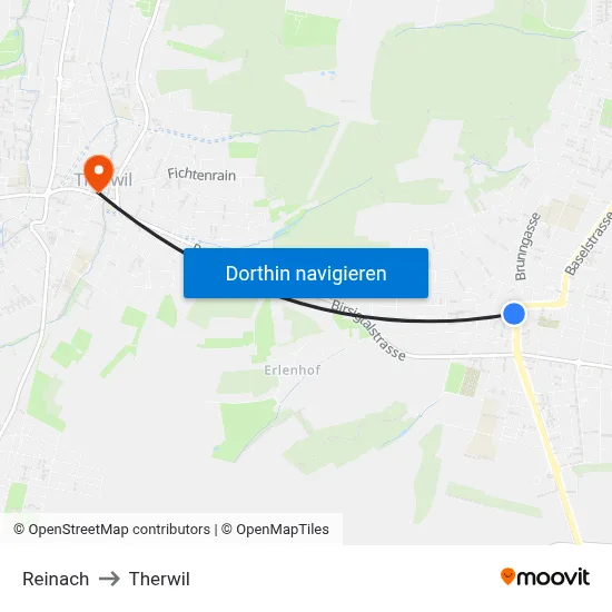 Reinach to Therwil map