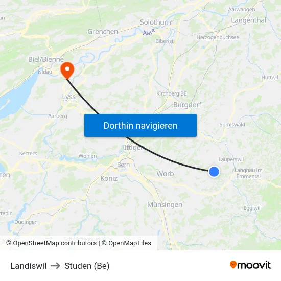 Landiswil to Studen (Be) map