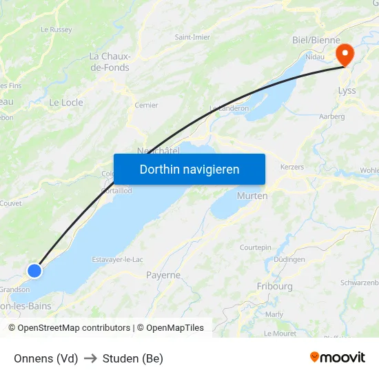 Onnens (Vd) to Studen (Be) map