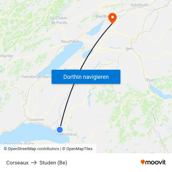 Corseaux to Studen (Be) map