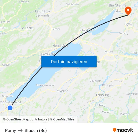 Pomy to Studen (Be) map