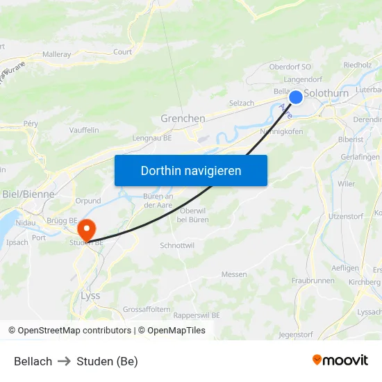 Bellach to Studen (Be) map