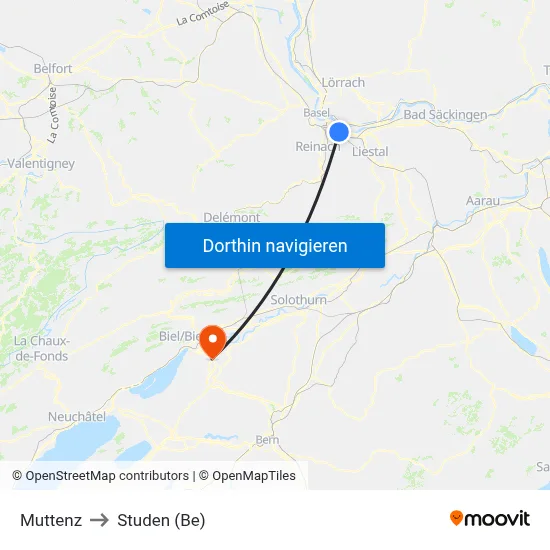 Muttenz to Studen (Be) map