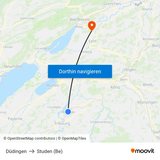 Düdingen to Studen (Be) map