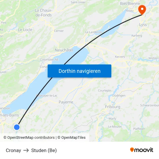 Cronay to Studen (Be) map