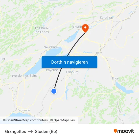 Grangettes to Studen (Be) map
