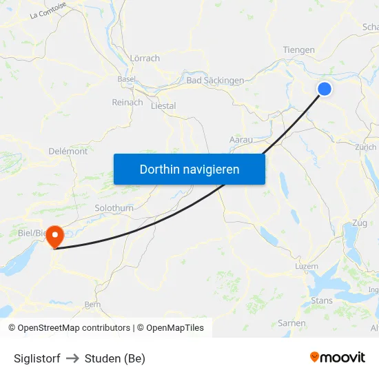 Siglistorf to Studen (Be) map