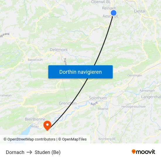 Dornach to Studen (Be) map