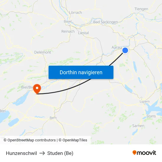 Hunzenschwil to Studen (Be) map