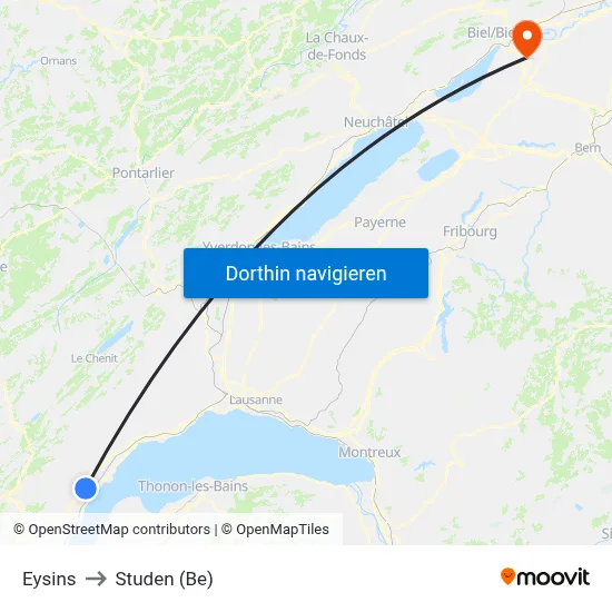 Eysins to Studen (Be) map
