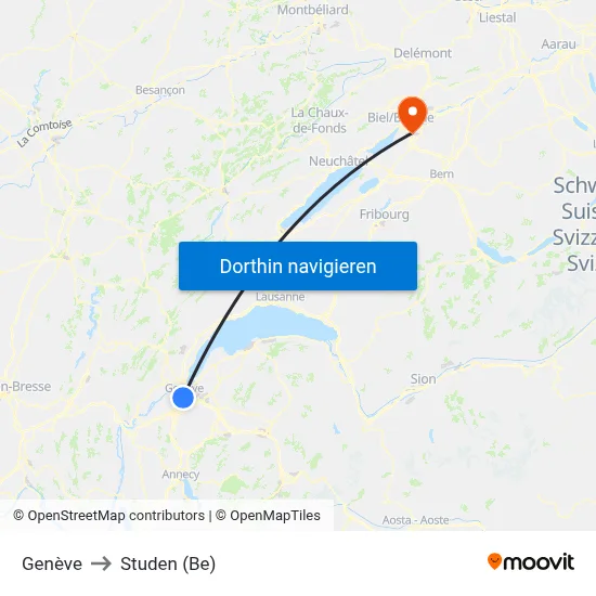 Genève to Studen (Be) map