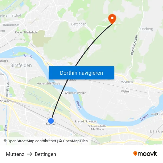 Muttenz to Bettingen map