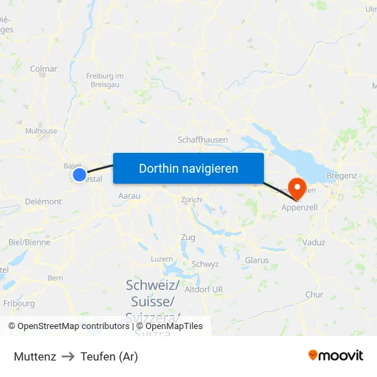 Muttenz to Teufen (Ar) map