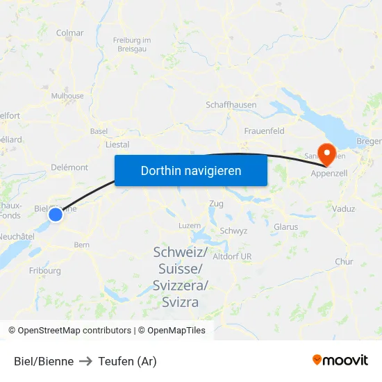 Biel/Bienne to Teufen (Ar) map