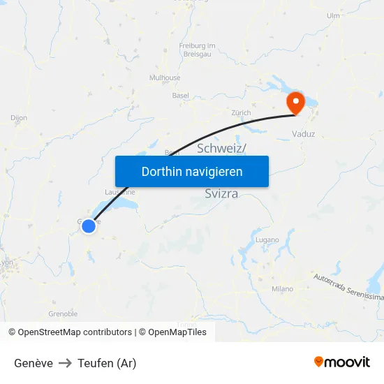 Genève to Teufen (Ar) map