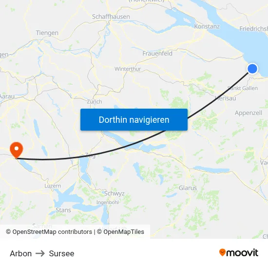 Arbon to Sursee map