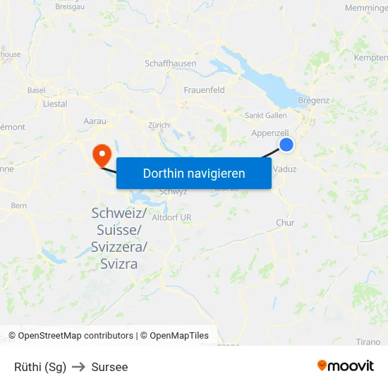Rüthi (Sg) to Sursee map