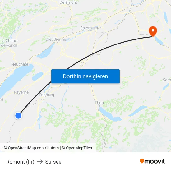 Romont (Fr) to Sursee map