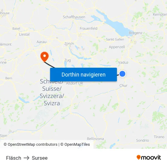 Fläsch to Sursee map