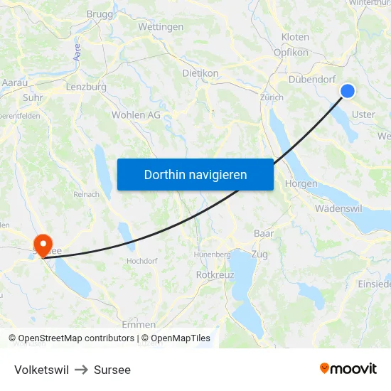 Volketswil to Sursee map