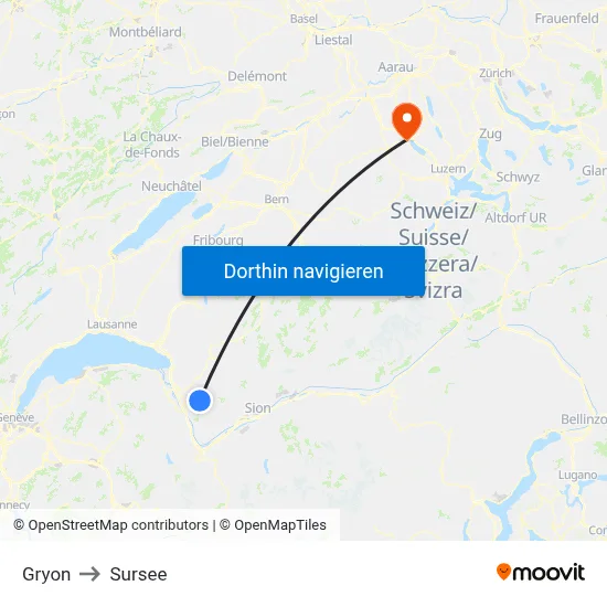 Gryon to Sursee map