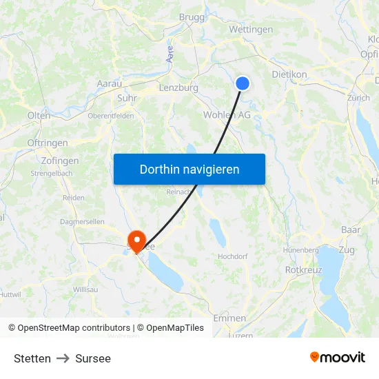 Stetten to Sursee map