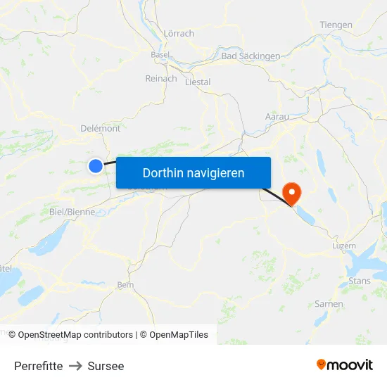 Perrefitte to Sursee map