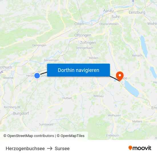 Herzogenbuchsee to Sursee map