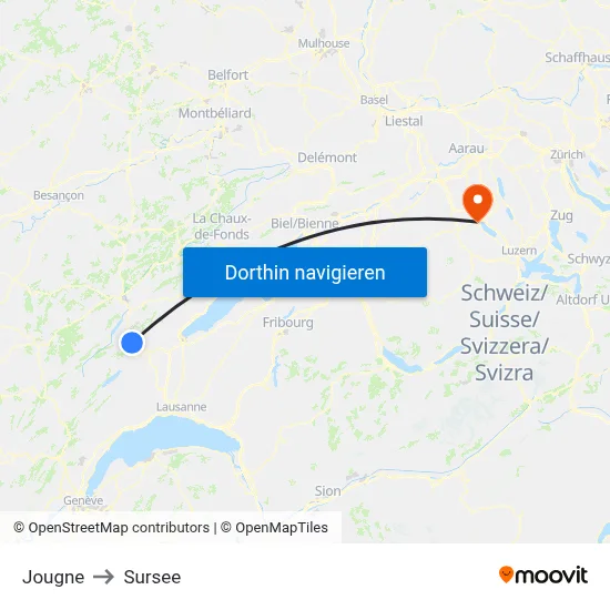 Jougne to Sursee map