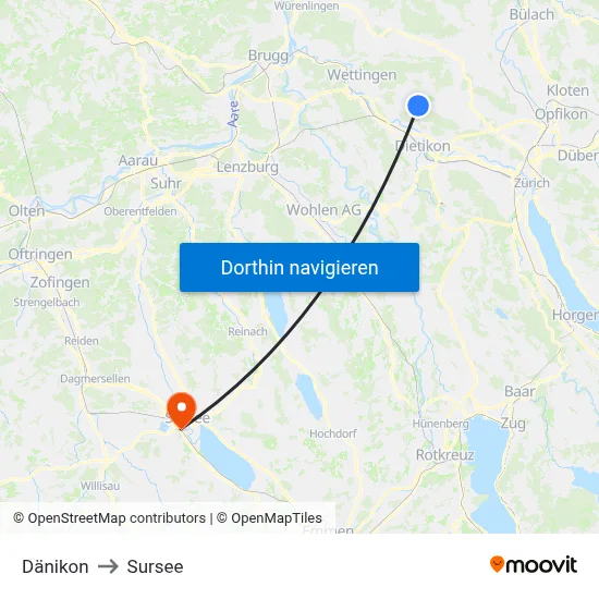 Dänikon to Sursee map