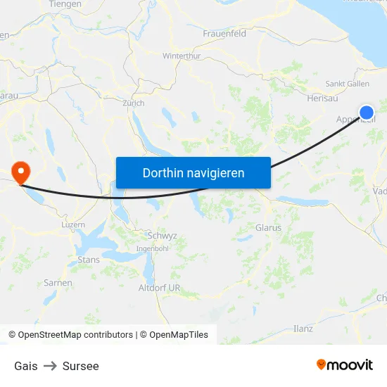 Gais to Sursee map