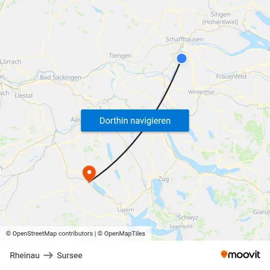 Rheinau to Sursee map
