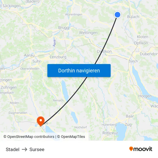 Stadel to Sursee map