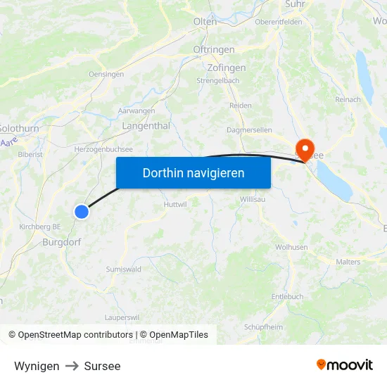 Wynigen to Sursee map