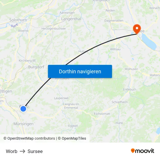 Worb to Sursee map