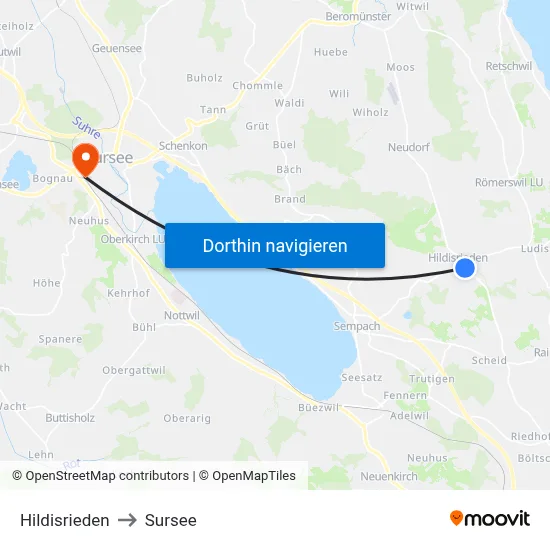 Hildisrieden to Sursee map