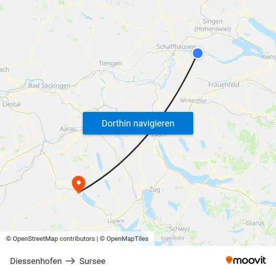 Diessenhofen to Sursee map
