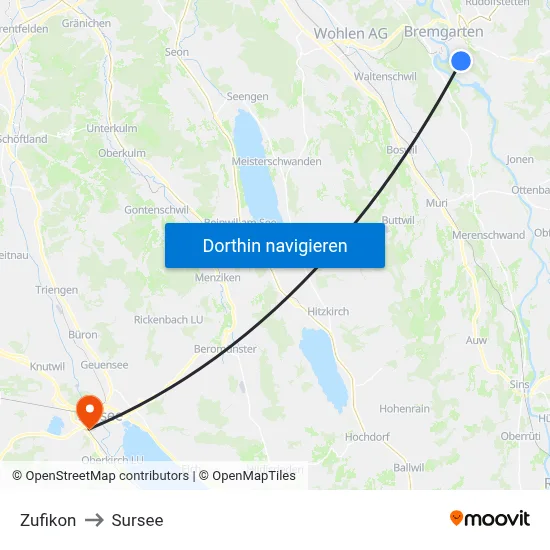 Zufikon to Sursee map