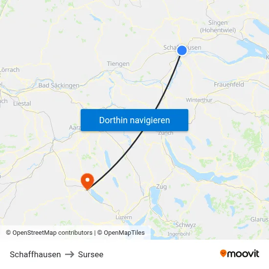 Schaffhausen to Sursee map