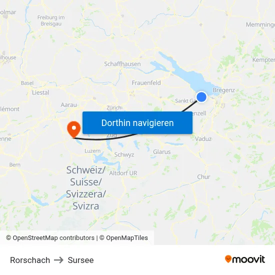 Rorschach to Sursee map