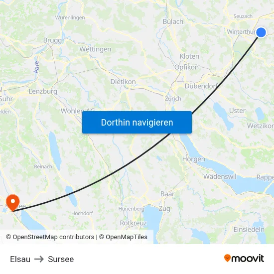 Elsau to Sursee map