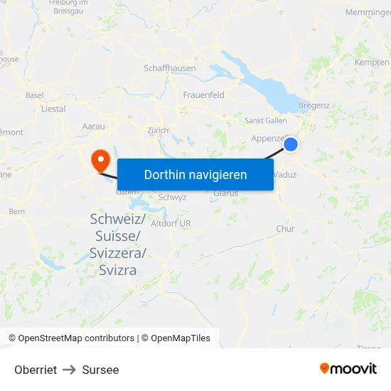 Oberriet to Sursee map