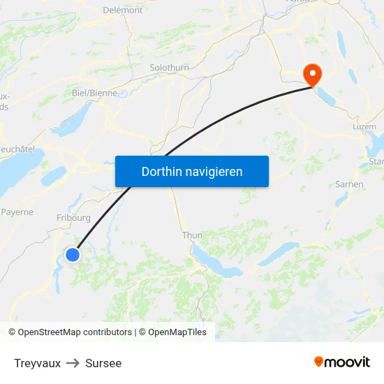 Treyvaux to Sursee map