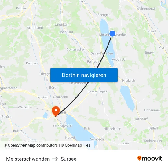 Meisterschwanden to Sursee map