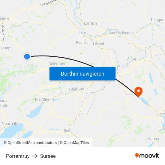 Porrentruy to Sursee map