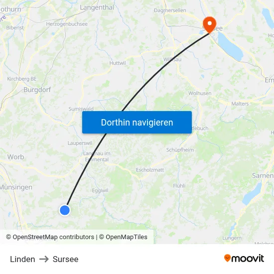 Linden to Sursee map